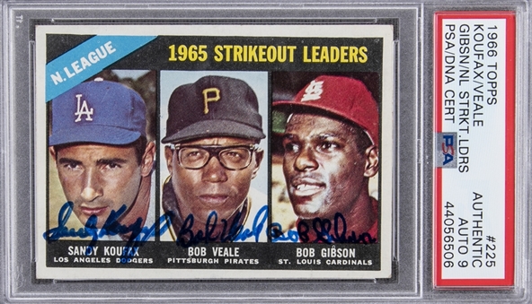 1966 Topps #225 "1965 Topps NL Strikeout Leaders" Multi-Signed Card - Signed by Two Hall of Famers - PSA/DNA MINT 9